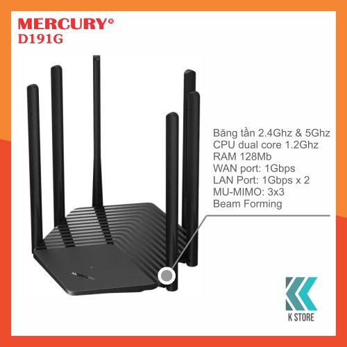 Bộ Phát wifi Router wifi Mercury MESH - 2 Băng tần 2.4Ghz &amp; 5Ghz hỗ trợ MESH WIFI