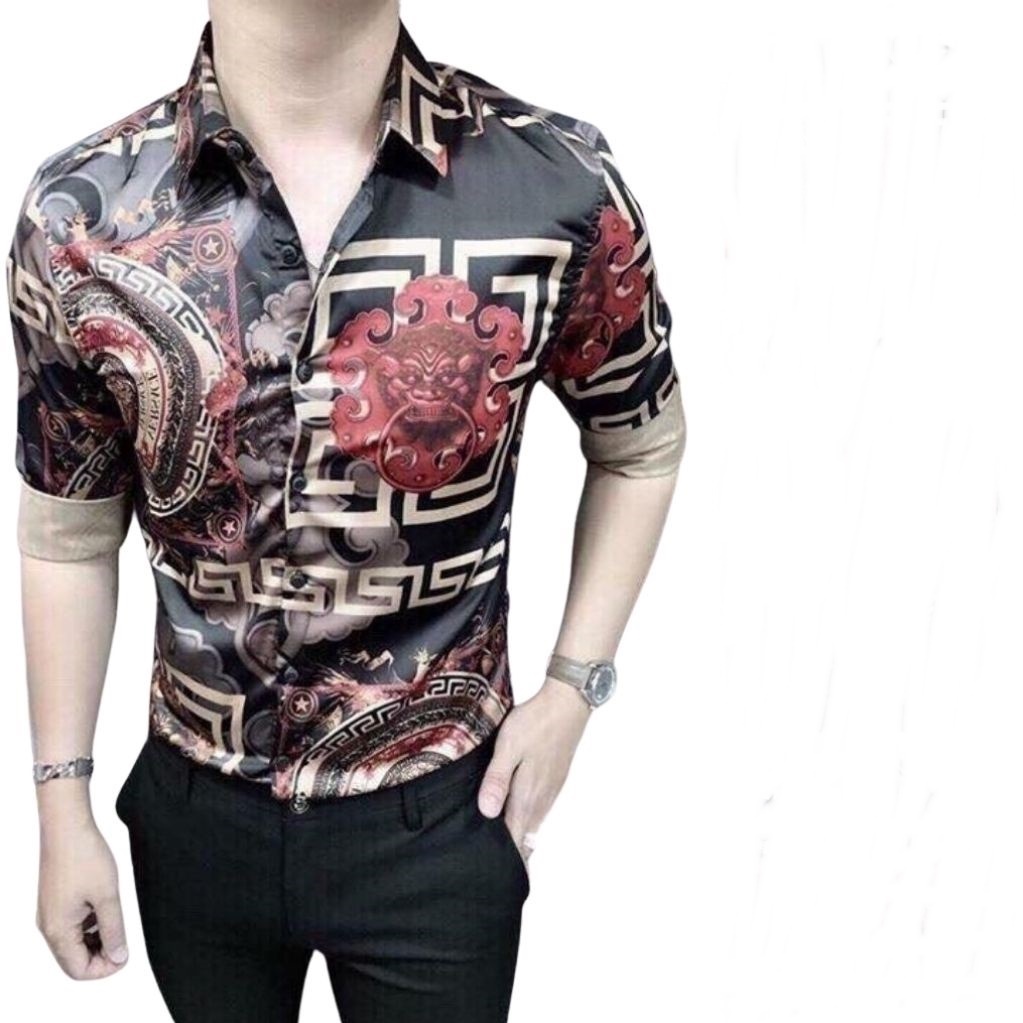 Áo Sơ Mi Nam Chất Lụa Dài Tay DR01RITA Họa Tiết 3D Màu Xanh Phong Cách Trẻ Trung