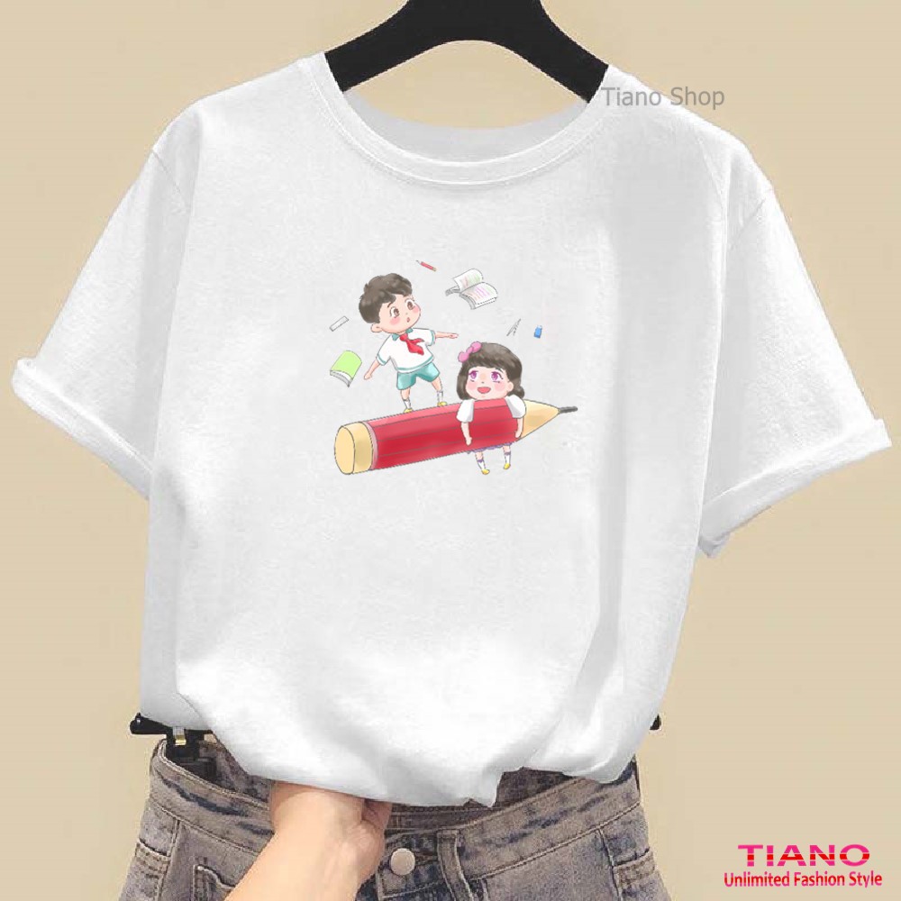 Áo Thun In Hình School Phong Cách Hàn Quốc AT-186 - Form Nam Nữ - Màu Trắng