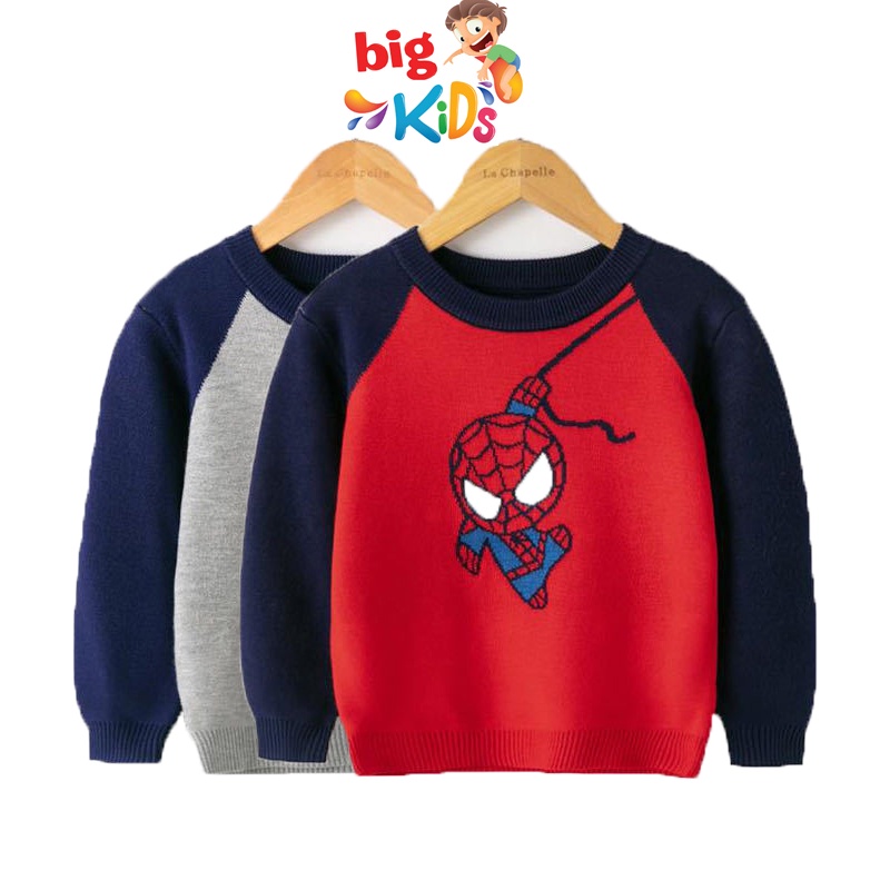 Áo len bé trai siêu nhân người nhện 2 lớp dày dặn mền mịn BigKids