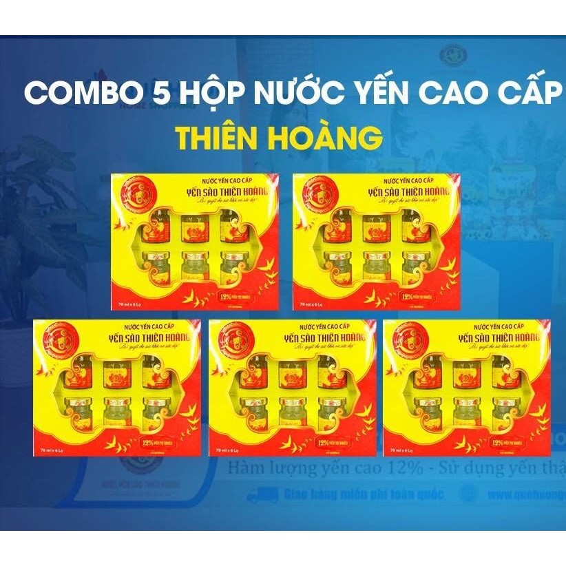 [Mã SKAMSALE8 giảm 10% đơn 200K] [Combo 5 Hộp] Nước Yến Nguyên Chất Thiên Hoàng 12% (6 lọ x 70ml)