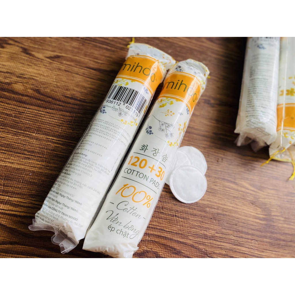 BÔNG TẨY TRANG MIHOO 150 PADS - SẠCH BÃ NHỜN 100% COTTON MỀM MỊN