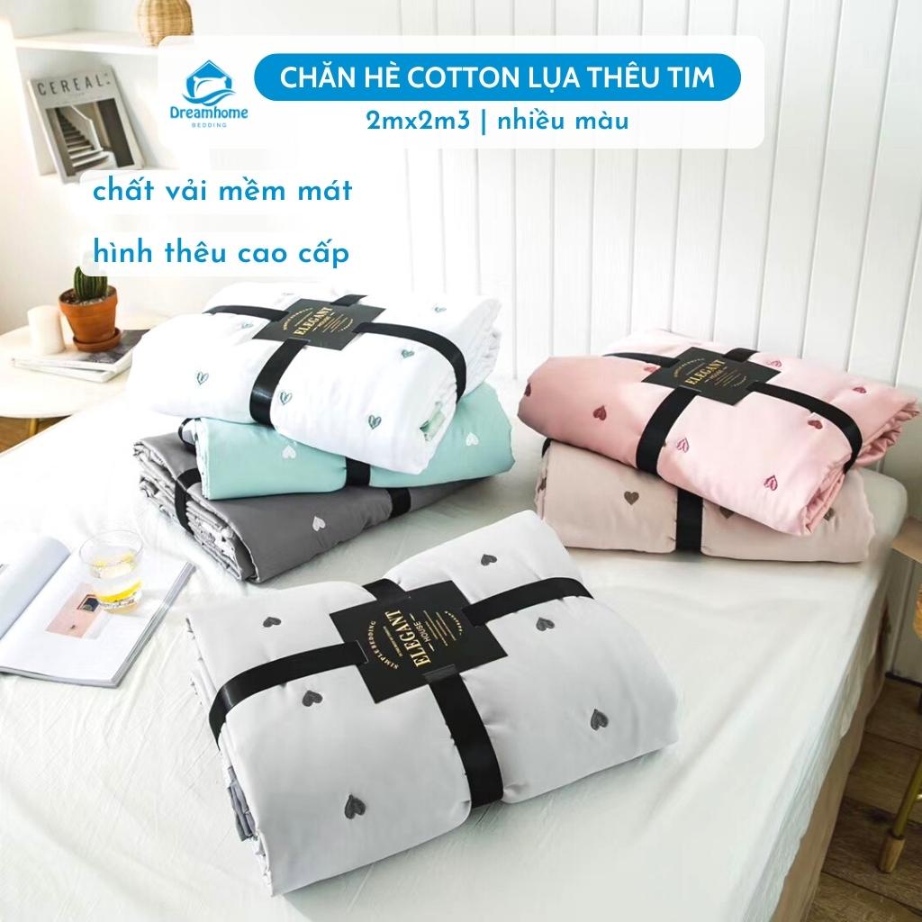 Chăn hè cotton lụa thêu tim cao cấp mềm mịn size 2mx2m2 Dreamhome