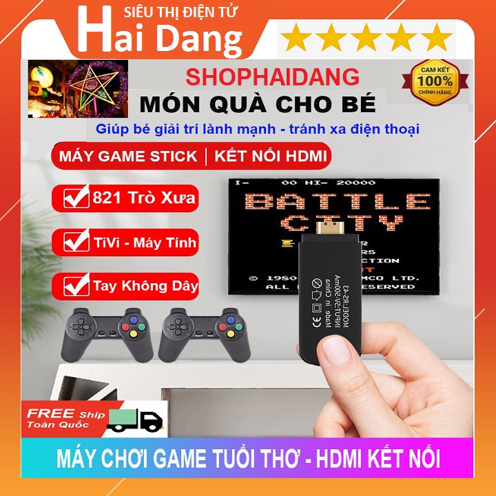 Máy Chơi Game Cầm Tay Stick HDMI, Game 4 Nút Station 821 Trò Chơi Trẻ Em, Tặng Thẻ Nhớ Kèm 2 Tay Cầm Không Dây