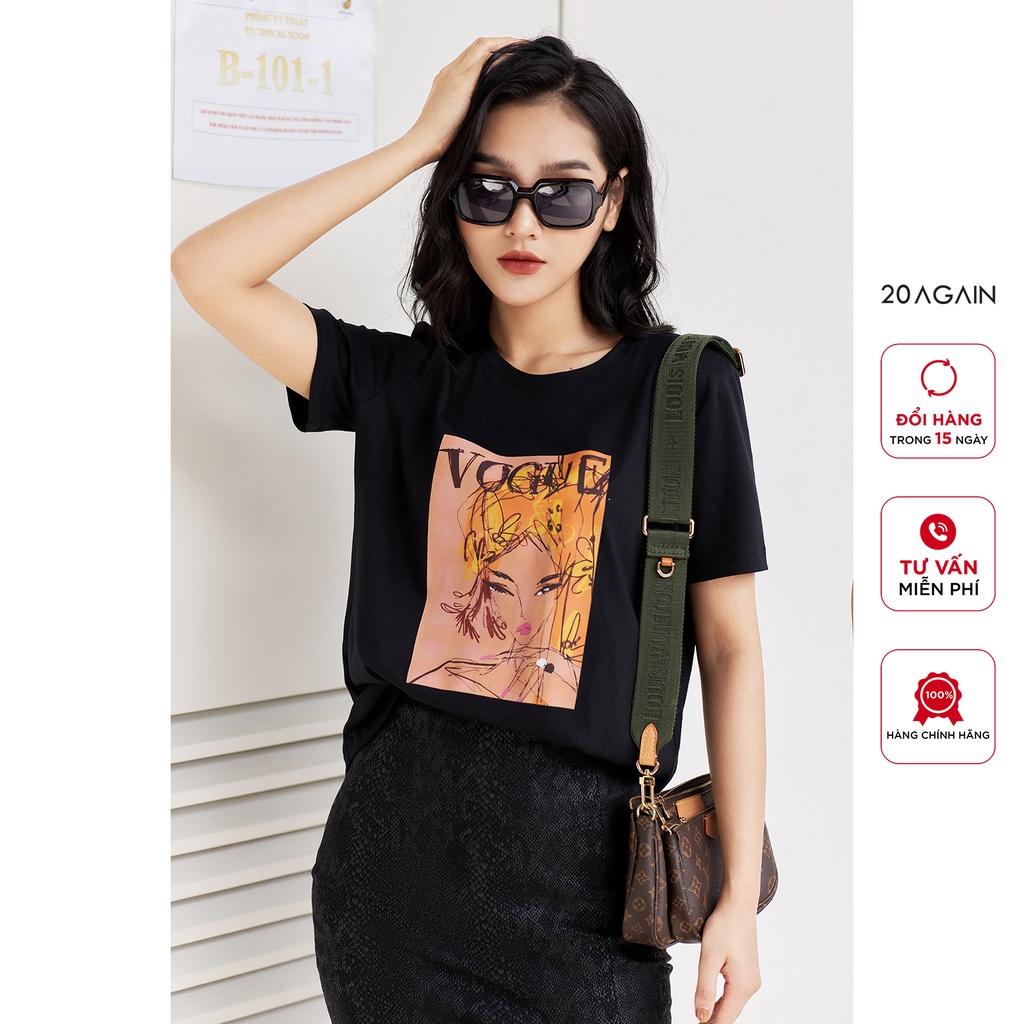 Áo thun nữ cổ tròn ngắn tay 20AGAIN in hình cô gái cá tính ATA2316