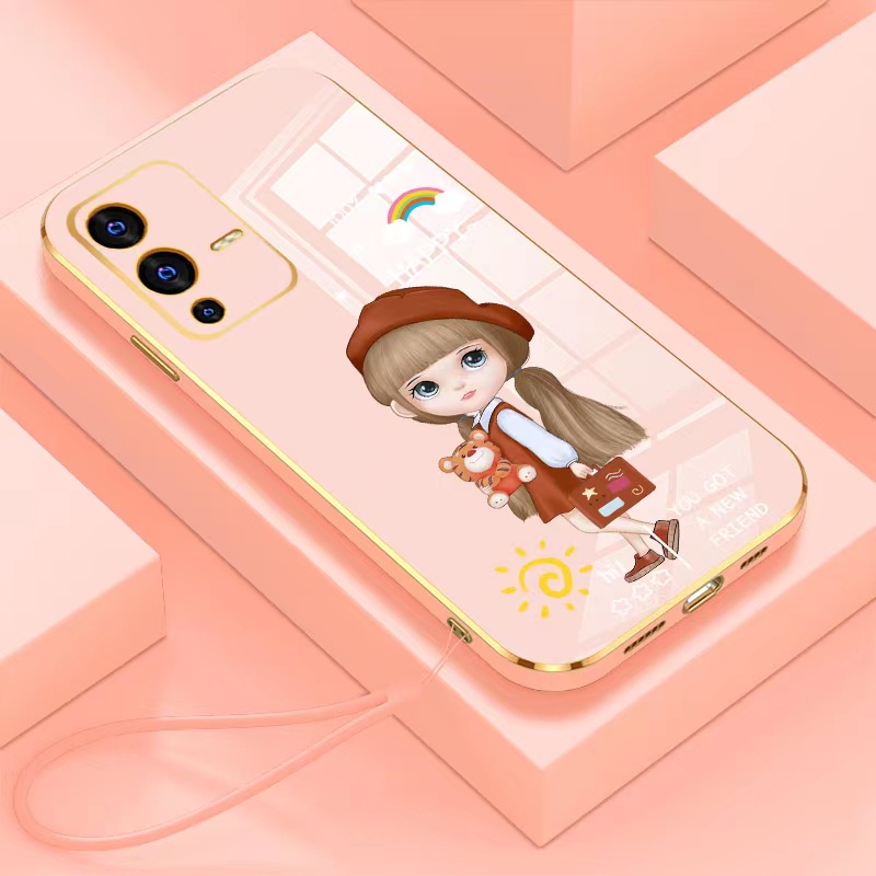 Soft case Samsung A03S A50 A50S A30S A11 M11 A10S A02 A12 5G A21S A30 A20 A22 4G M22 M32 4G M12 A02S M02 M01S Straight edge 90° electroplating cartoon red hat girl mobile phone case