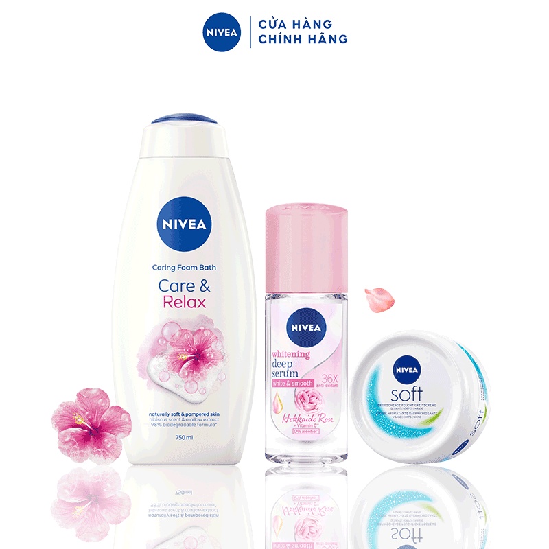 Bộ đôi sữa tắm Relax dưỡng ẩm và ngăn mùi NIVEA: Sữa tắm NIVEA 750ML, Lăn ngăn mùi Hokkaido 40ML &amp; Kem dưỡng ẩm 50ML