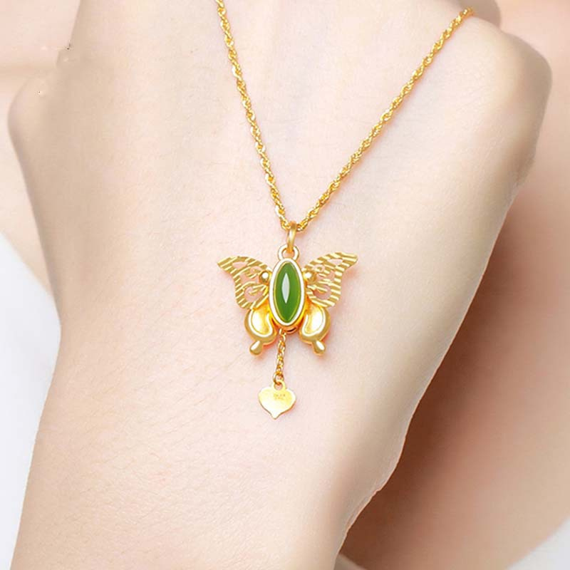 vòng cổ Mạ Vàng Mặt Hình Bướm Đính Đá Ngọc Bích Xanh