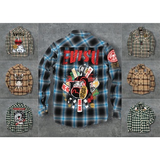 Áo sơ mi evisu tay dài sọc caro was loang hàng thêu full lưng vải dày dặn K3 STORE