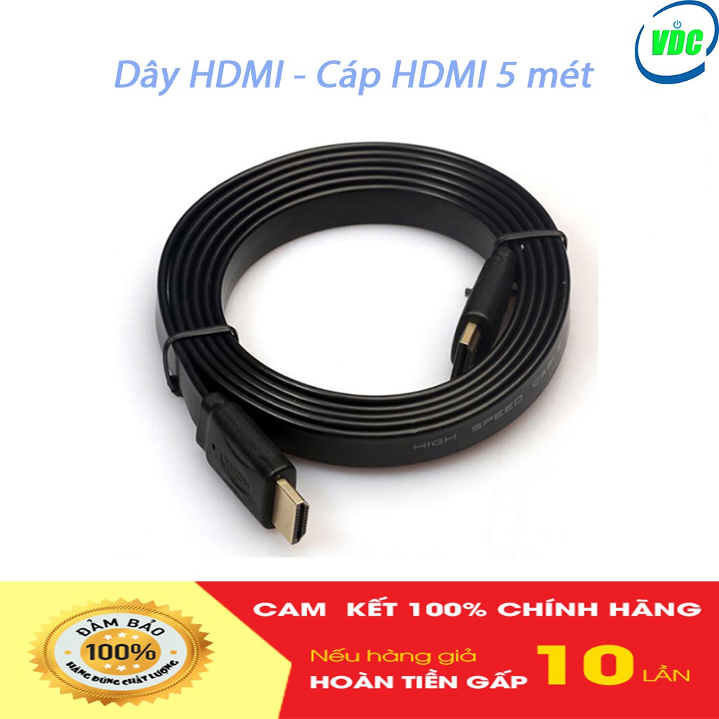 Dây HDMI - Cáp HDMI 5 mét - Màu đen, loại dẹt - Full HD - Bảo hành 6 tháng