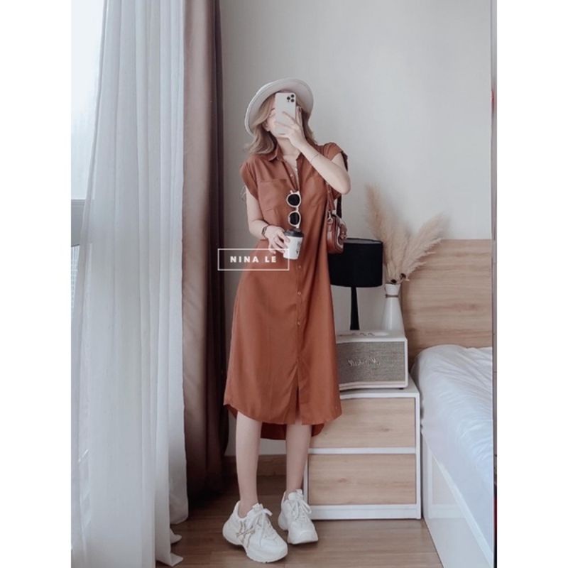 Váy Sơ Mi Đũi Dáng Xuông, Đầm Xuông Hàn Quốc Hàng Đũi Loại 1