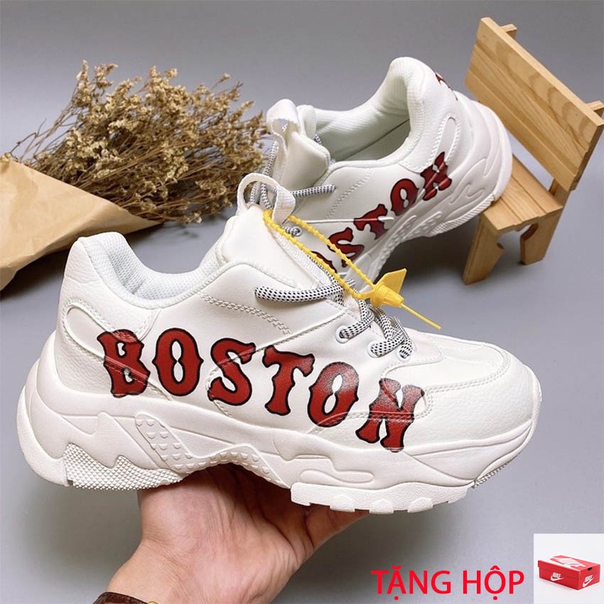 Giày thể thao Sneaker nam nữ mlb Boston thấp cổ,giày boston da bò in 3d chữ đỏ,đế tăng chiều cao hot trend 2021 - Hàng n