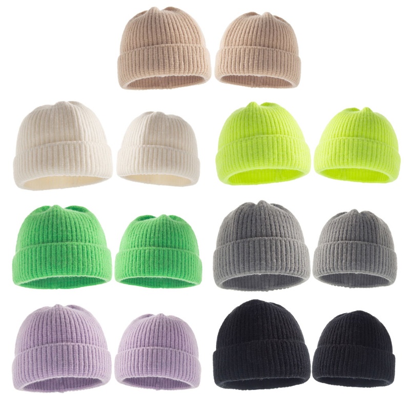 Mũ Len Màu Trơn Giữ Ấm Mùa Đông Cho Mẹ Và Bé