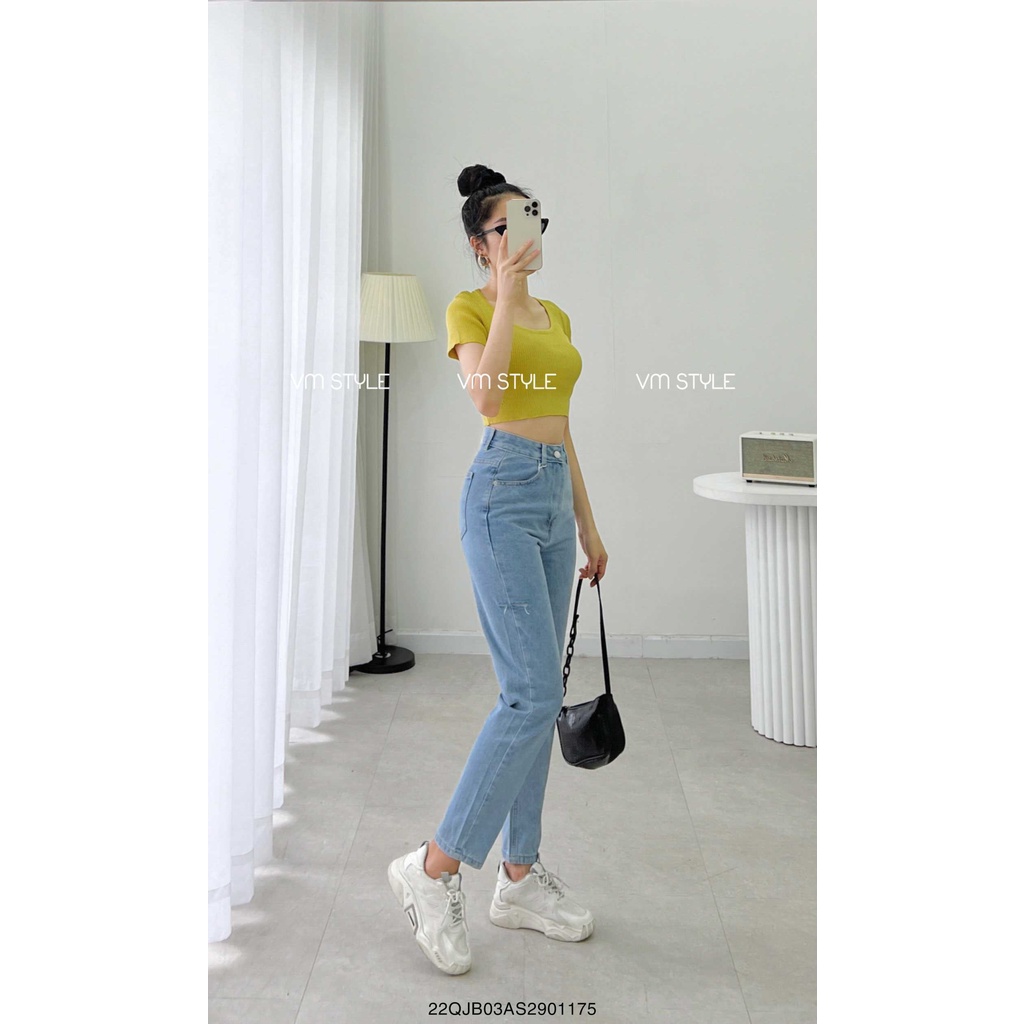 Quần jean baggy nữ VM STYLE lưng cao đi học (không co giãn) ulzzang rách bên lua tua N112 thời trang 22QJB03AS2901