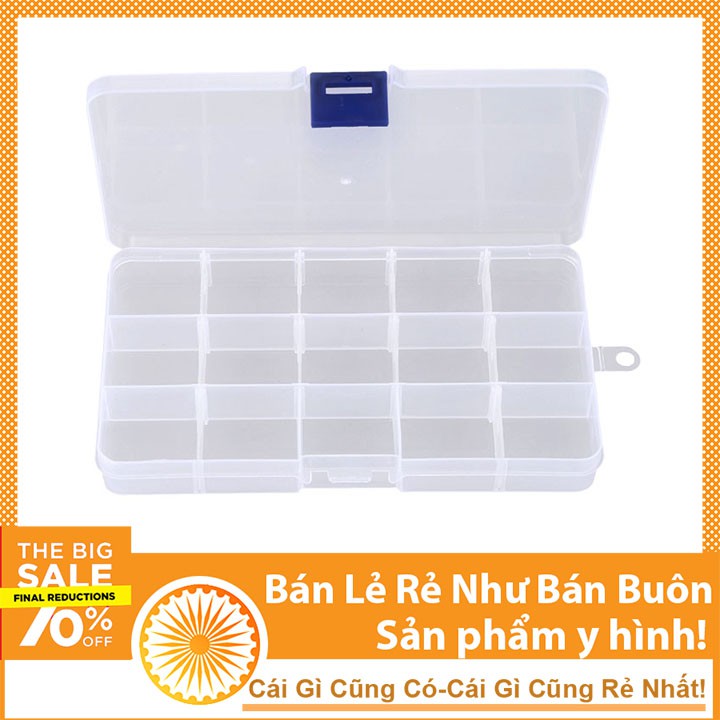 Hộp Nhựa Trong Suốt 15 Ngăn Đựng Linh Kiện Điện Tử, Trang Sức Có Thể Tháo Lắp Vách Ngăn