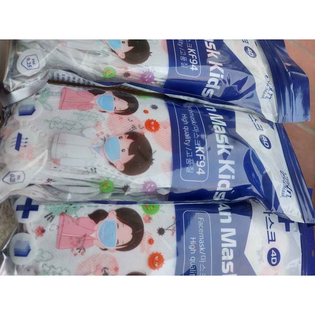 Sét 10 khẩu trang trẻ em KF94 kháng khuẩn 4 lớp chống bụi mịn công nghệ Hàn Quốc