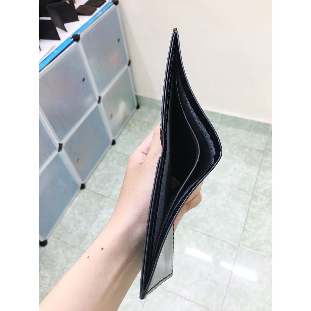 VÍ ĐỨNG ĐEN NGĂN KÍNH - Da Bò Thật 100%