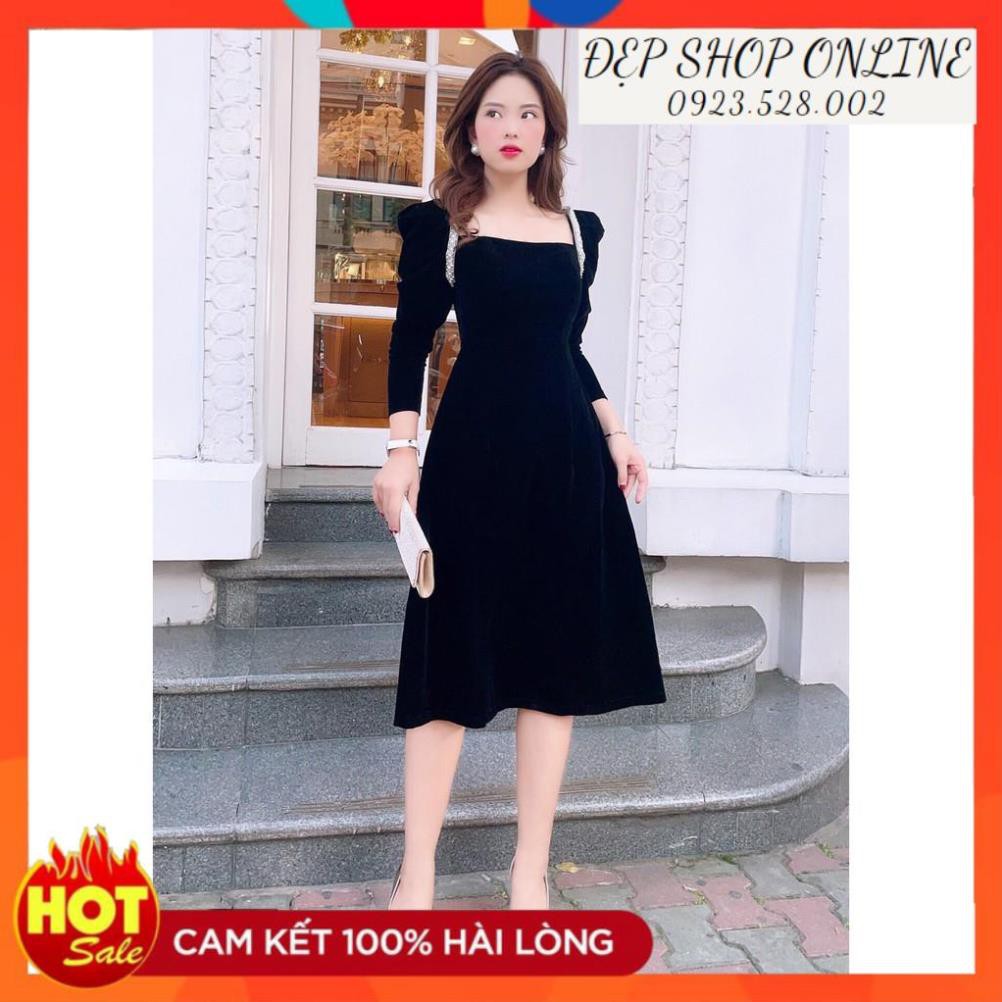 Freeship - Váy nhung đen viền ngọc V1778 - Đẹp Shop DVC - Kèm ảnh thật trải sàn do shop tự chụp