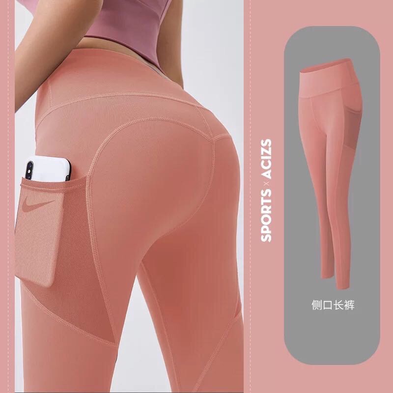 Quần tập Gym, Yoga chất poly co dãn có túi lưới sườn ms q001