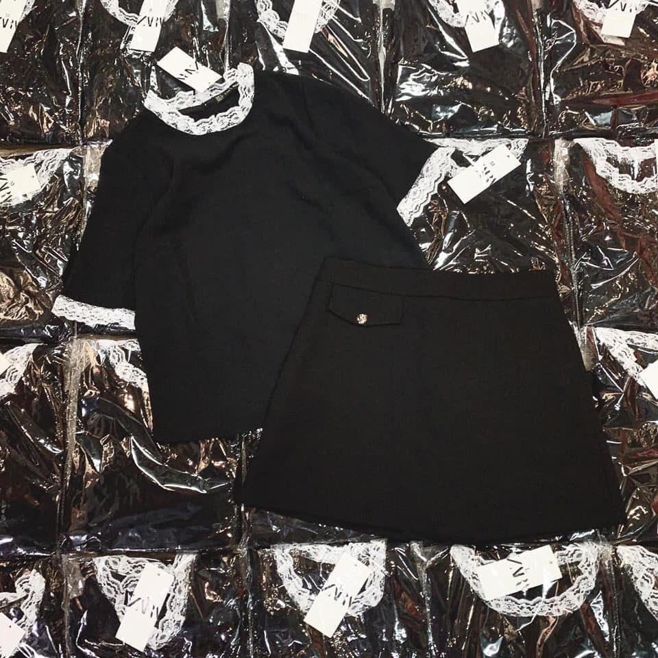 SÉT ÁO VIỀN REN KÈM CHÂN VÁY A CHO NỮ