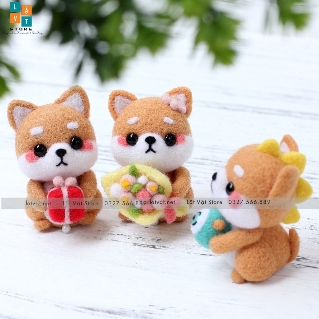 Len chọc có hướng dẫn 5 bé shiba- needle felting shiba, món quà handmade ý nghĩa, làm quà tặng móc khóa
