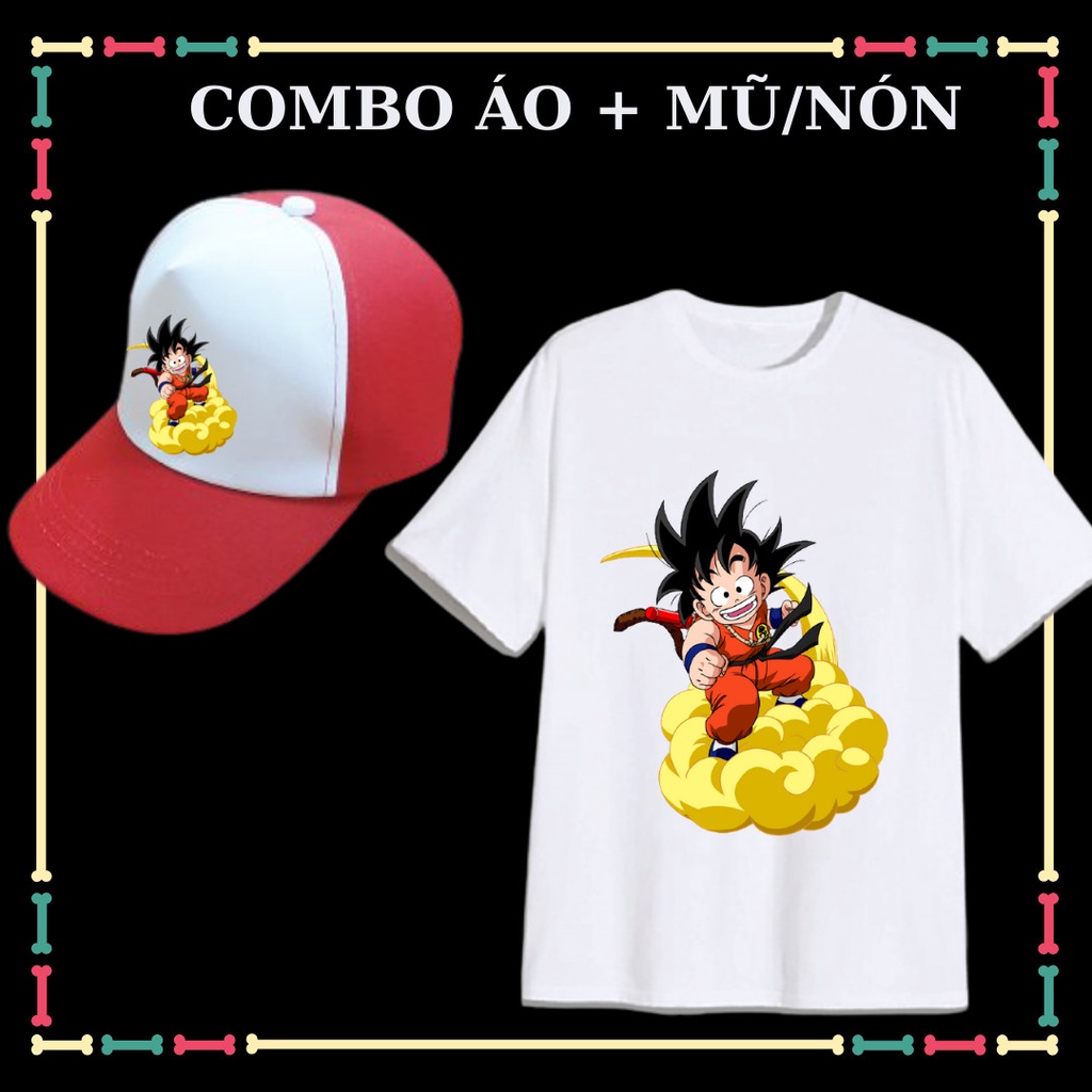 Áo thun ngắn tay trẻ em mẫu Songoku, Dragon ball siêu ngầu, vải co giãn 4 chiều-Kèm Mũ lưỡi trai-Kèm huy hiệu
