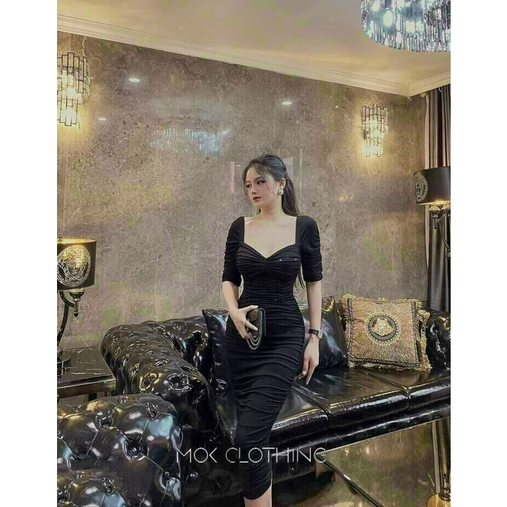 Váy body tay ngắn nhún toàn thân - 7QC2