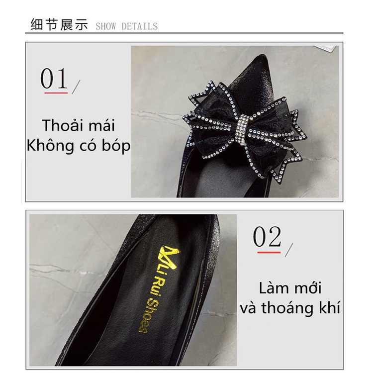 Đính Đá Màu Trắng / Đen Thời Trang Xuân Thu 2021 Cho Nữ Giày cao gót 5cm 7cm 9cm