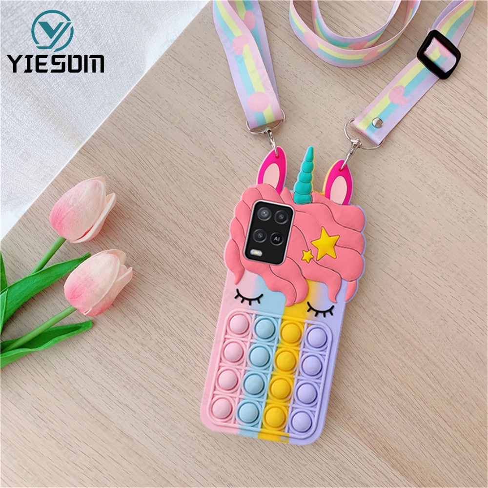Ốp Điện Thoại Hình Kỳ Lân Cầu Vồng Gắn Dây Đeo Cho OPPO A54 A16 A15 A15S A12 A7 A5S A3S A52 A92 A31 A5 A9 2020 A39 A59 F5 F9