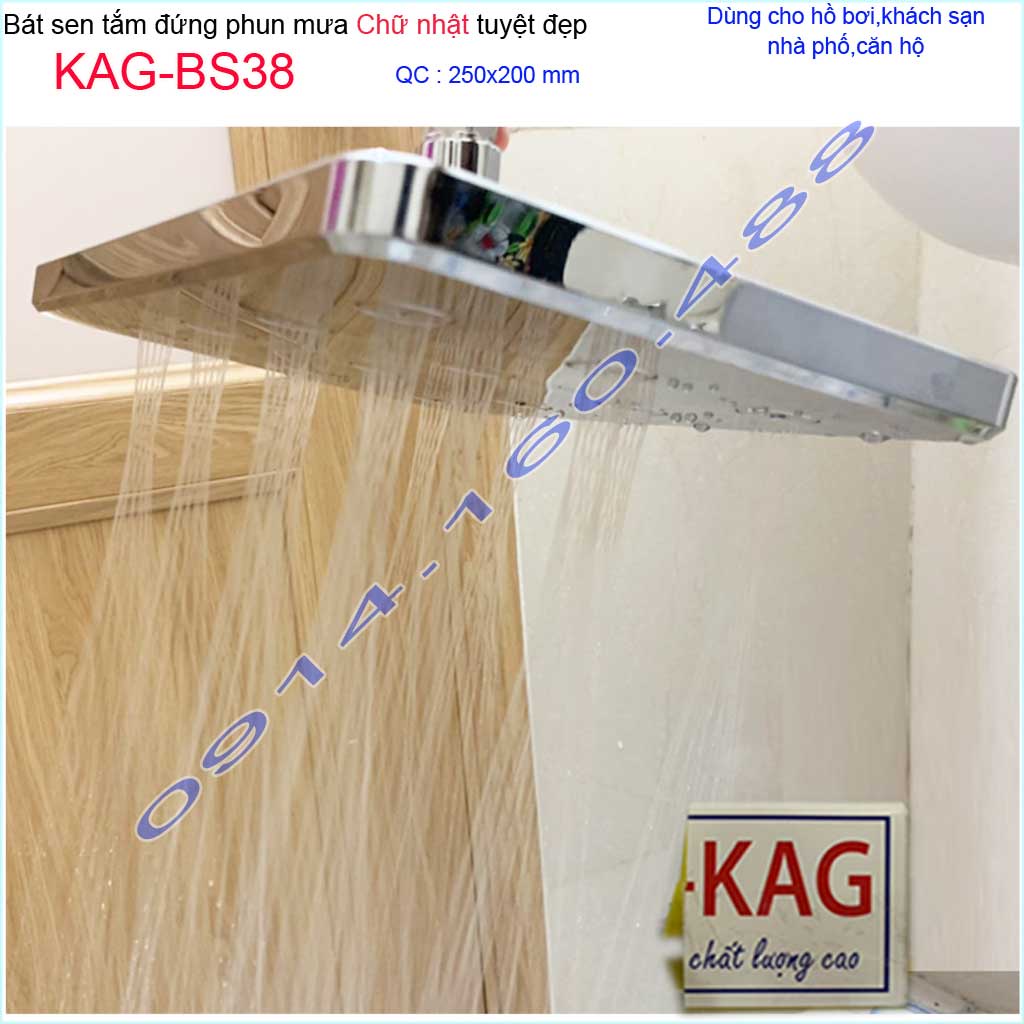 Bát sen tắm đứng vuông 20x20 cm KAG-BS38, đầu sen phun mưa tia nước đều thiết kế mới thời trang sang trọng tuyệt đẹp