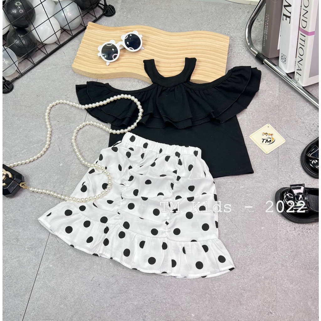 SET ÁO TRỄ VAI CÙNG VÁY ĐUÔI CÁ CHẤM BI CỰC YÊU CHO BÉ⚡ FREE SHIP⚡️