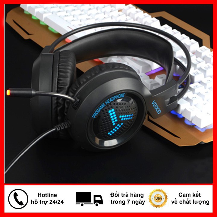 Tai Nghe Gaming V2000 3.5 Có Mic Tai Nghe Chụp Tai Dành Cho Game Thủ,Có Led Đổi Màu,Âm Thanh Đỉnh - BH 6 tháng