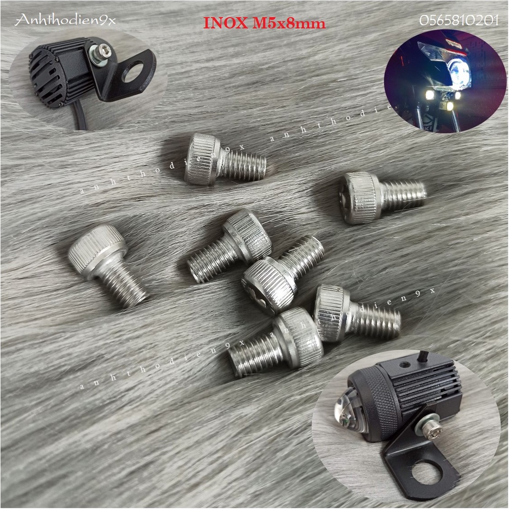 Bulong Lục Giác Inox M5x8mm Không Rỉ Chuyên Dùng Gắn Trợ Sáng Bi Cầu Mini