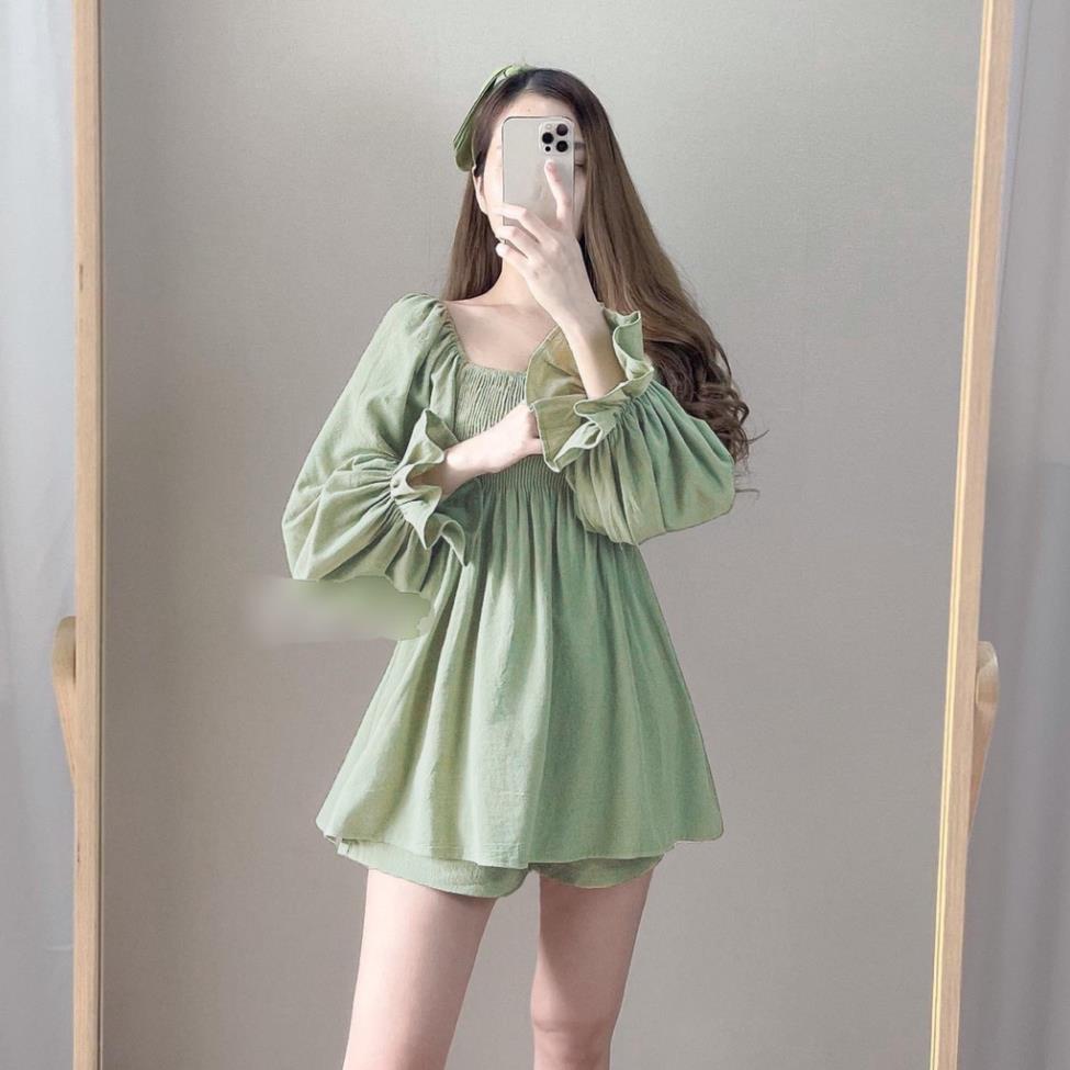 [ 𝐅𝐑𝐄𝐄 𝐒𝐇𝐈𝐏 ] SÉT 3 MÓN TIỂU THƯ CHUN NGỰC ÁO BABYDOLL MIX QUẦN SHORT ĐÙI