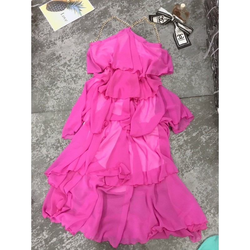 Đầm maxi voan xếp tầng cổ yếm xích | BigBuy360 - bigbuy360.vn