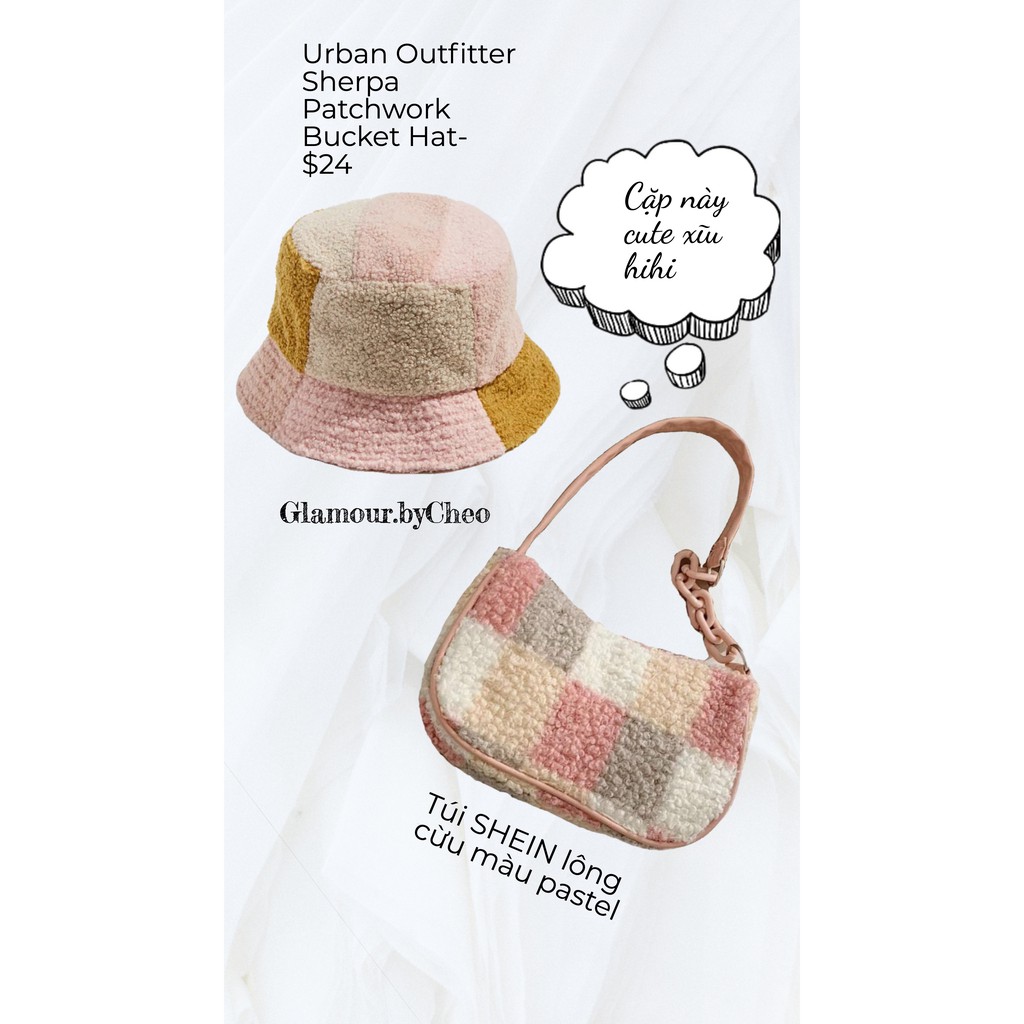 Túi lông cừu Pastel hồng