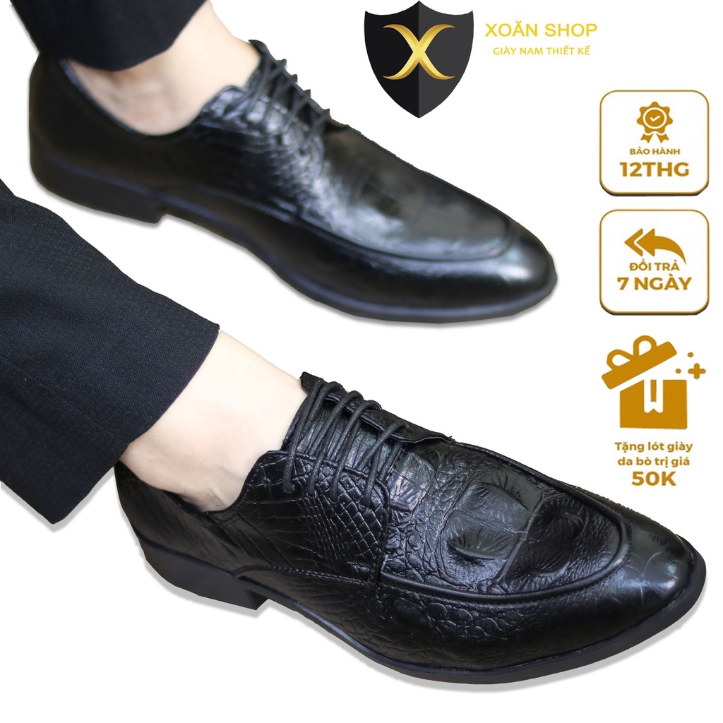 Giày công sở nam, giày buộc dây dập vân cá xấu G025