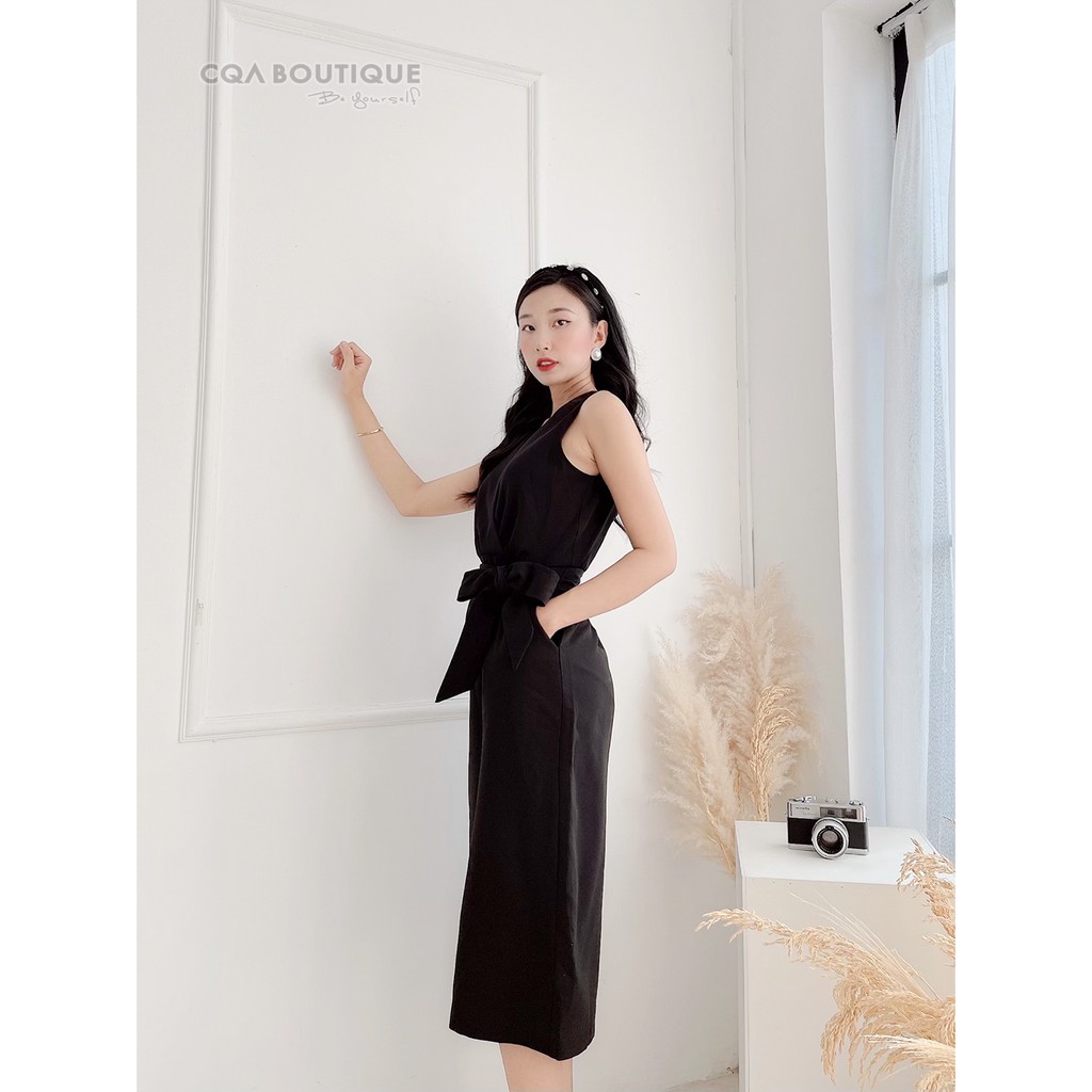 Jumsuit Ống Xuông Cổ Sát Nách Dây Cột Thắt Eo CQA Boutique CQA0020 Màu Đen Chất Liệu Polyester Cao Cấp