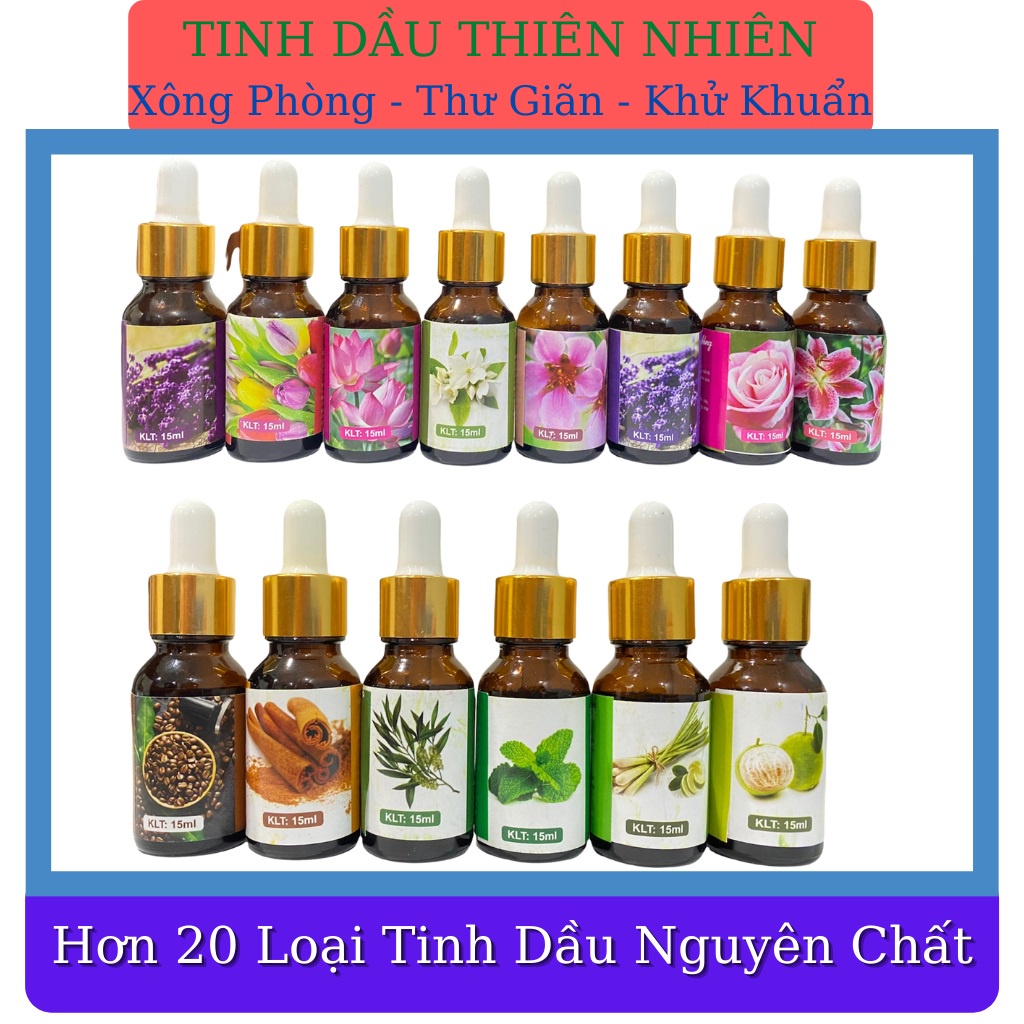 Tinh Dầu Thiên Nhiên Cao Cấp Nguyên Chất Chai 15ml Nhiều Mùi Thơm Phòng Khử Khuẩn Lọc Không Khí Đuổi Muỗi Và Côn Trùng