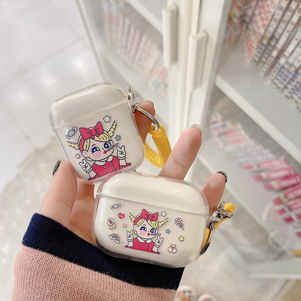 Vỏ Bảo Vệ Hộp Sạc Tai Nghe airpods 1 2 Pro 3rd Generation Pro 1/2 Trong Suốt Chống Sốc Họa Tiết Hoạt Hình Kèm Dây Đeo Kiểu Nhật Hàn