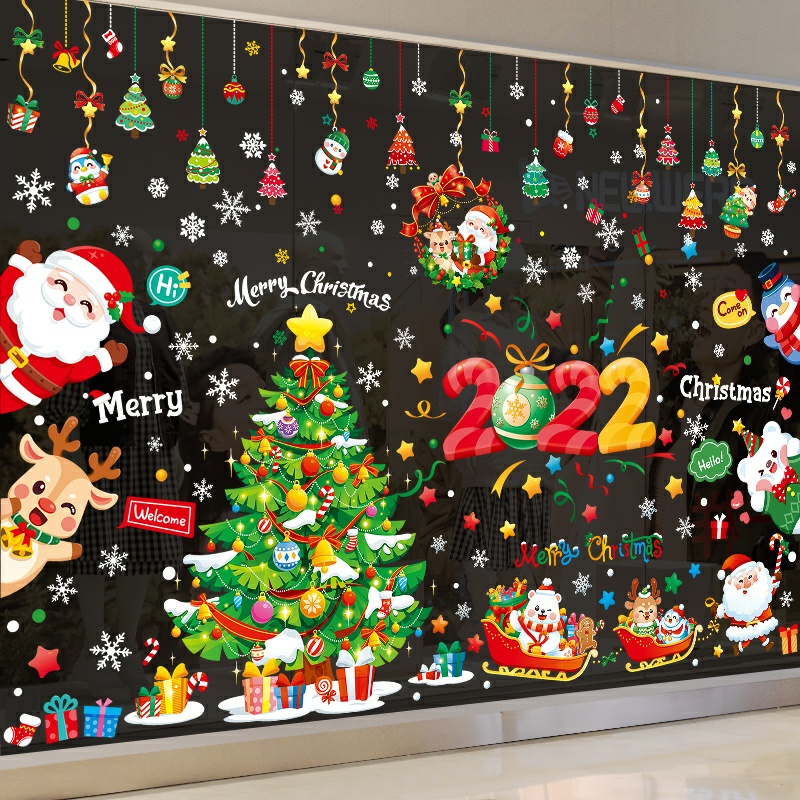 Decal giáng sinh dán kính trang trí noel 2022 hút tĩnh điện , nhìn cả 2 mặt sắc nét