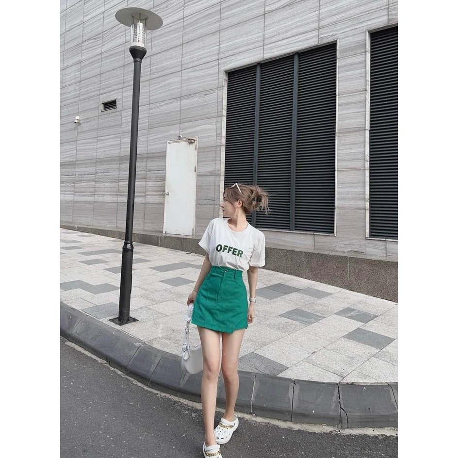 Sét bộ đùi giả váy kèm áo thun in chữ phối màu dễ thương thời trang nữ phù hợp mọi phong cách