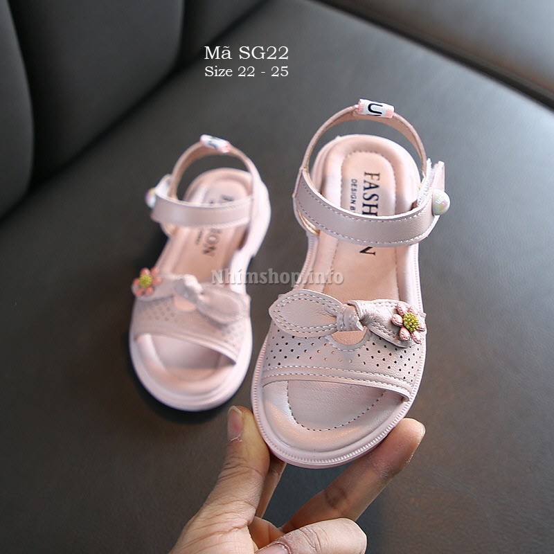 Sandal bé gái 2 tuổi quai hậu đẹp thời trang da PU mềm gắn nơ xinh xắn giá rẻ SG22