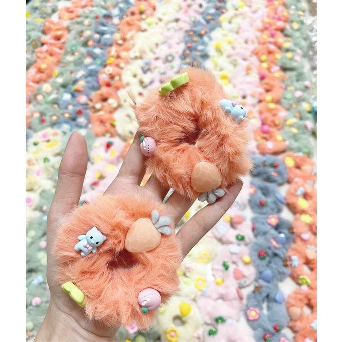 Dây Buộc Tóc Co Giãn Phối Lông Thời Trang Cho Nữ  (Hair Scrunchies)