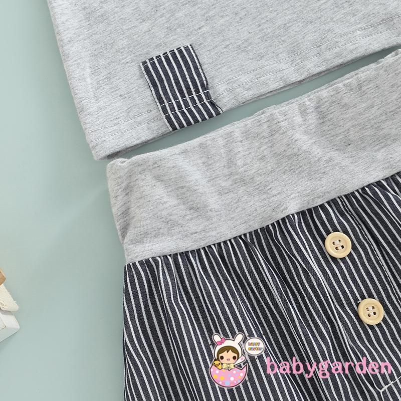 Bộ Áo Thun Ngắn Tay Cổ Tròn + Quần Short Lưng Cao Họa Tiết Kẻ Sọc Cho Bé Trai 0-24 Tháng Tuổi