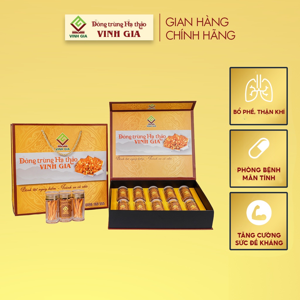 Đông Trùng Hạ Thảo Vinh Gia Quả Thể Khô Giúp Bổ Phế, Thận Khí Dành Cho Mọi Lứa Tuổi – Hộp 10 Lọ