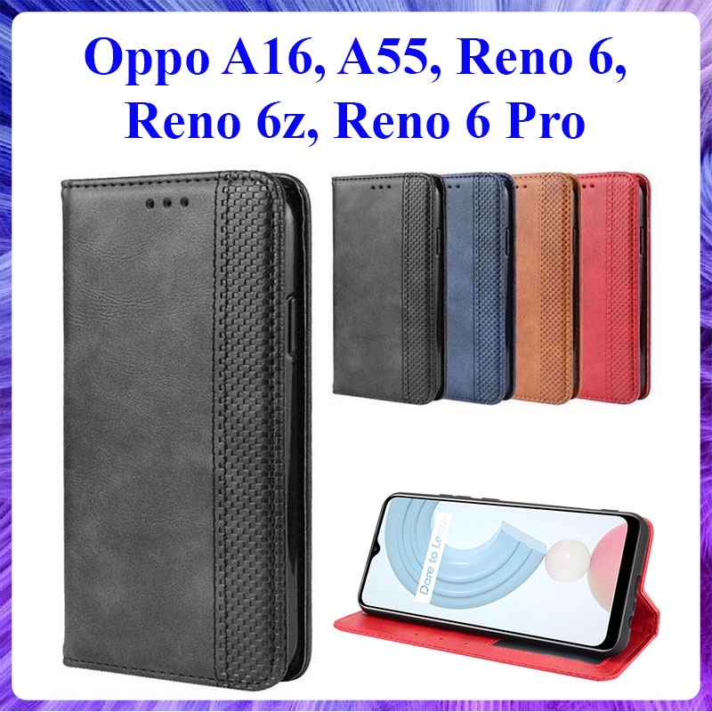 Bao da dạng ví Oppo A16, A55, Reno 6 5G, Reno 6z 5G, Reno 6 Pro 5G có nắp gập, ngăn đựng thẻ ATM tiền tiện lợi