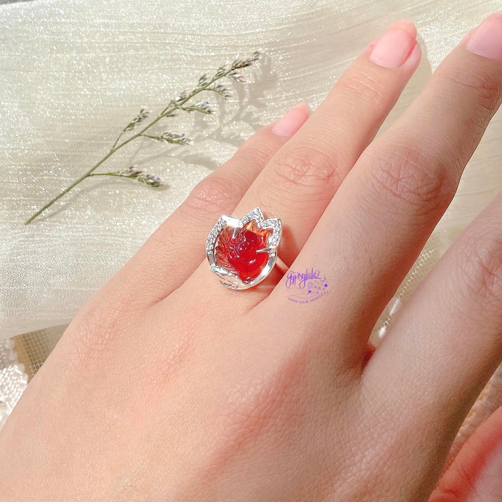 Nhẫn Hồ Ly Đá Garnet Thiên Nhiên Bạc 925 Phong Thuỷ SP004069 Gypsy.lala