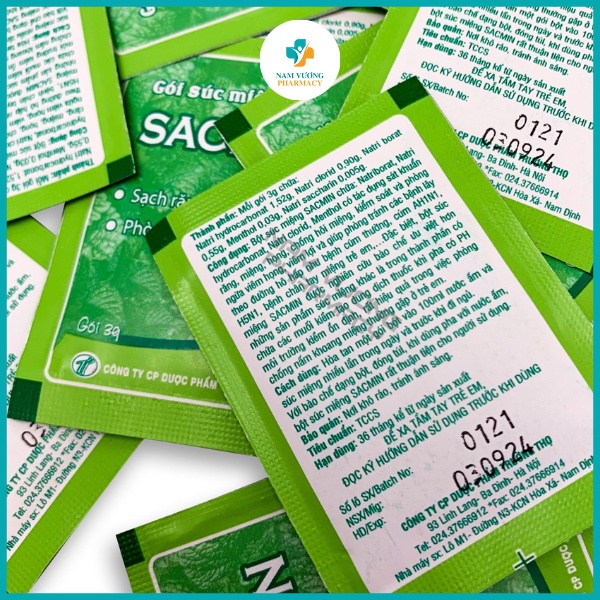 Gói súc miệng Sacmin - Vệ sinh răng miệng, Súc miệng nước muối sạch khuẩn cho bé hương thơm mát - Hộp 12 gói*3g