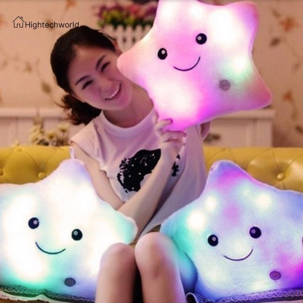 Hightechworld Colorful Star Glow LED Luminous Light Pillow Cushion Soft Relax Gift Smile